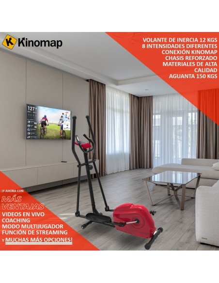 Bicicleta elíptica - 8 intensidades diferentes - Conexión app Kinomap - Chasis Reforzado Soporta hasta 150kgs