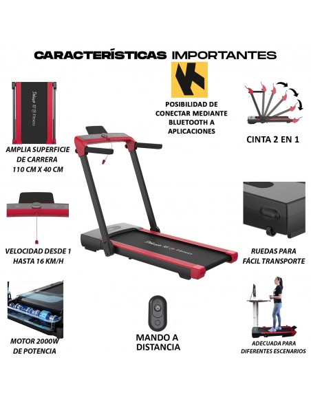 Cinta de Correr Trotar Andar electrica plegable 2 en 1 - Motor 2000W - Mando - Conexión App Kinomap