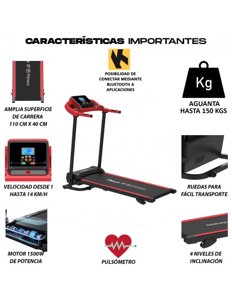 Cinta de Correr Plegable con Motor Eléctrico 1500W - Ideal para Andar Correr Trotar - Aguanta 150 kgs - Velocidad 1-14km