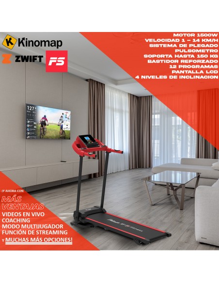 Cinta de Correr Plegable con Motor Eléctrico 1500W - Ideal para Andar Correr Trotar - Aguanta 150 kgs - Velocidad 1-14km