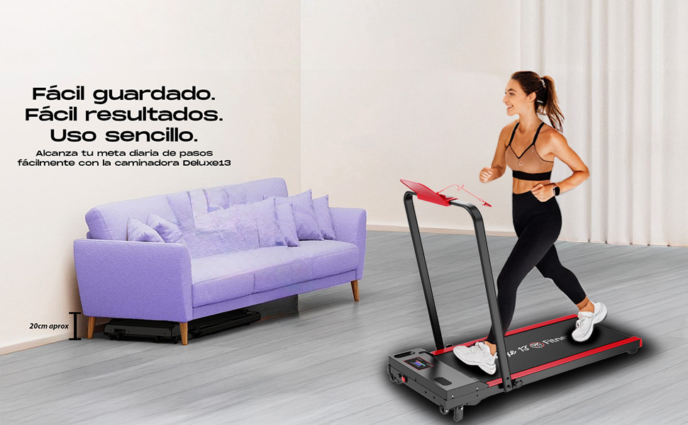 Cinta de andar plegada de forma plana oculta bajo el mobiliario