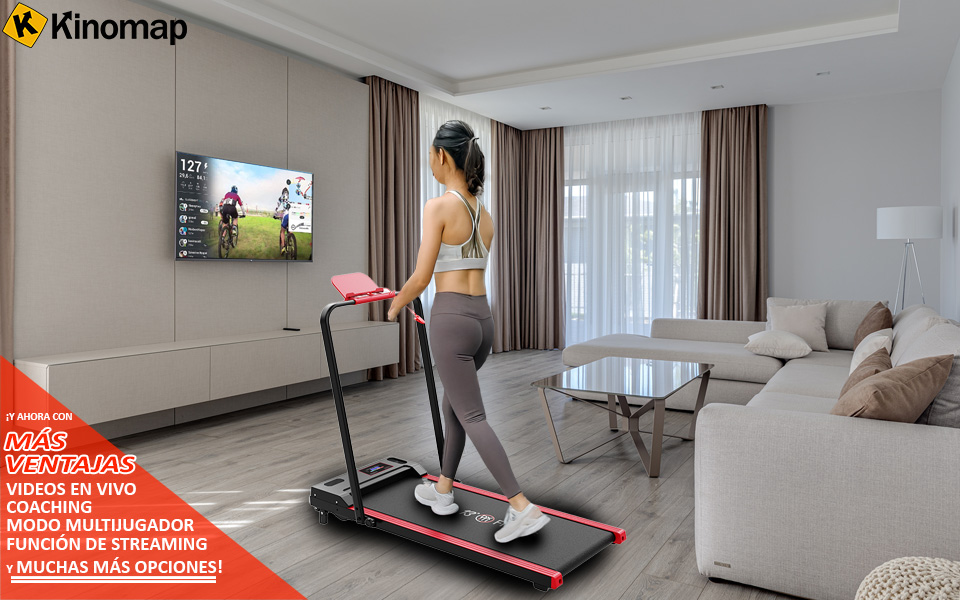 Sesión de carrera interactiva con tablet y aplicación Kinomap